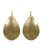 Load image into Gallery viewer, Hamsa Designed Engraved Teardrop Shape Drop Dangle Earrings