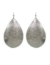 Load image into Gallery viewer, Hamsa Designed Engraved Teardrop Shape Drop Dangle Earrings