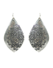 Load image into Gallery viewer, Mandala Design Engraved Teardrop Shape Drop Dangle Earrings