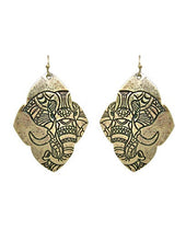 Load image into Gallery viewer, Elephant Design Engraved Diamond Shape Drop Dangle Earrings