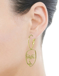 Picasso Face Design Drop Dangle Hoop Earrings