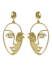 Load image into Gallery viewer, Picasso Face with Shadow Design Drop Dangle Post Earrings