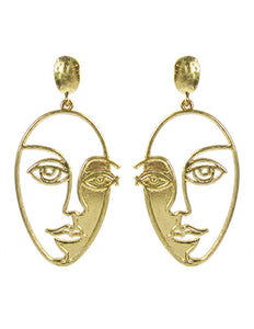 Picasso Face with Shadow Design Drop Dangle Post Earrings