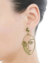 Load image into Gallery viewer, Picasso Face with Shadow Design Drop Dangle Post Earrings