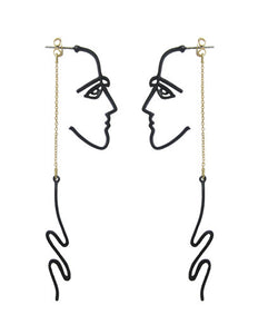 Picasso Abstract Long Face  Design Drop Dangle Post Earrings