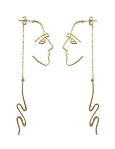 Picasso Abstract Long Face  Design Drop Dangle Post Earrings