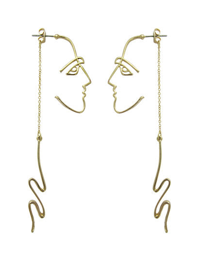 Picasso Abstract Long Face  Design Drop Dangle Post Earrings