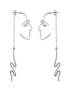 Picasso Abstract Long Face  Design Drop Dangle Post Earrings