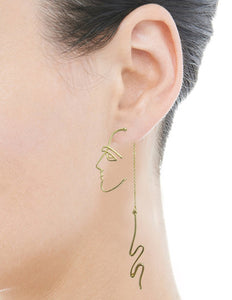 Picasso Abstract Long Face  Design Drop Dangle Post Earrings