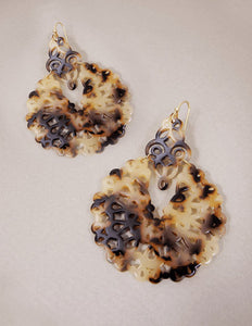 Acetate Resin Floral Filigree Dangle Drop Hook Earrings