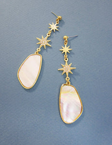 Celestial Sparkling Star Shell Dangle Post Earrings