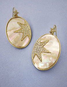 Celestial Sparkling Star Shell Dangle Drop Hook Earrings