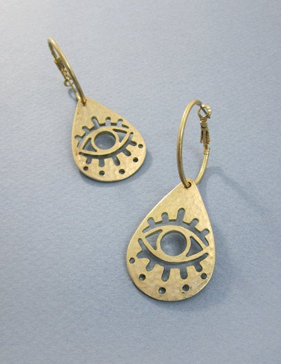 Evil Eye Abstract Dangle Drop Hoop Earring