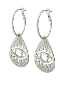 Evil Eye Abstract Dangle Drop Hoop Earring