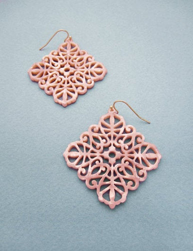 Acetate Resin Diamond shape Mandala Filigree Dangle Drop Hook Earrings