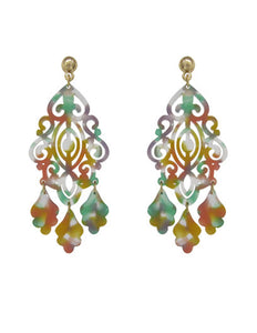 Acetate Resin Chandelier  Filigree Dangle Drop Post Earrings