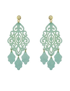 Acetate Resin Chandelier  Filigree Dangle Drop Post Earrings