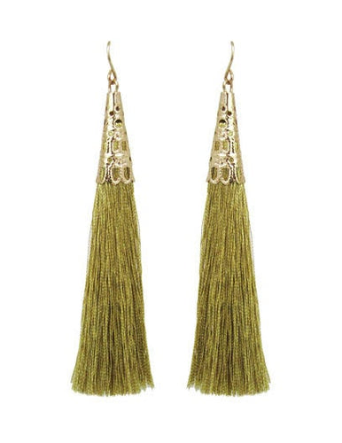 Thread Tassel Filigree Cap Drop Dangle Earrings Metallic colors