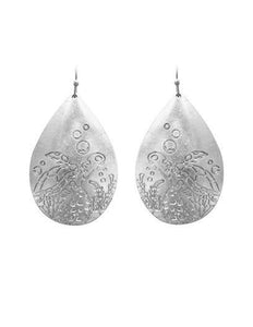 Under Sea and Turtle Designed Engraved Teardrop Shape Drop Dangle Earrings