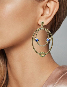 Picasso Face Design Color Stone Drop Dangle Post Earrings