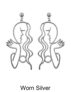 Picasso Face Girl Before a Mirror  Design Drop Dangle Post Earrings