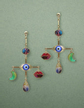 Load image into Gallery viewer, Evil Eye Multi Color Stone Cross Drop Dangle Post Earrings
