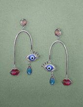 Load image into Gallery viewer, Evil Eye Multi Color Stone Picasso Face Design Drop Dangle Post Earrings