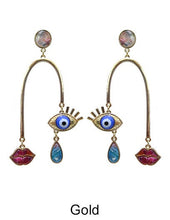 Load image into Gallery viewer, Evil Eye Multi Color Stone Picasso Face Design Drop Dangle Post Earrings