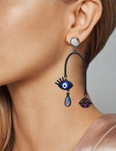 Load image into Gallery viewer, Evil Eye Multi Color Stone Picasso Face Design Drop Dangle Post Earrings