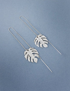 Monstera earrings Tropical plant Leaf earring Nature inspired floral leaves Long drop earrings