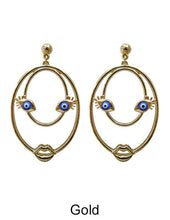 Load image into Gallery viewer, Picasso Face Design Color Stone Drop Dangle Post Earrings