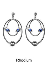 Load image into Gallery viewer, Picasso Face Design Color Stone Drop Dangle Post Earrings