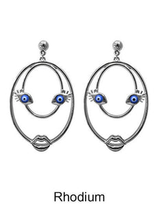 Picasso Face Design Color Stone Drop Dangle Post Earrings