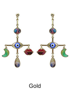 Evil Eye Multi Color Stone Cross Drop Dangle Post Earrings