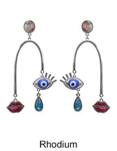 Load image into Gallery viewer, Evil Eye Multi Color Stone Picasso Face Design Drop Dangle Post Earrings