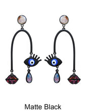 Load image into Gallery viewer, Evil Eye Multi Color Stone Picasso Face Design Drop Dangle Post Earrings