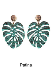 Load image into Gallery viewer, Monstera earrings Tropical plant Leaf earring Nature inspired floral leaves Post earrings