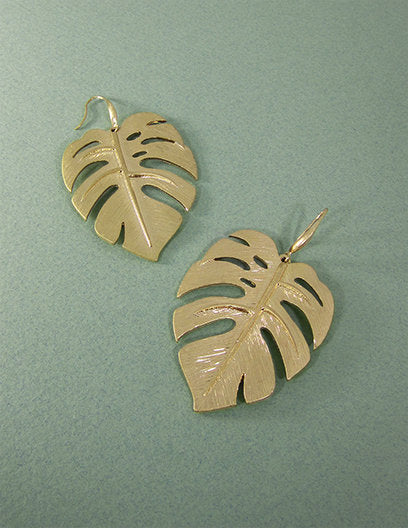 Monstera earrings Tropical plant Leaf earring Nature inspired floral leaves Hook earrings