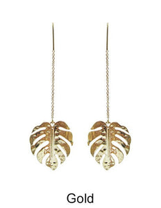 Monstera earrings Tropical plant Leaf earring Nature inspired floral leaves Long drop earrings