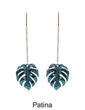 Load image into Gallery viewer, Monstera earrings Tropical plant Leaf earring Nature inspired floral leaves Long drop earrings