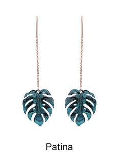 Monstera earrings Tropical plant Leaf earring Nature inspired floral leaves Long drop earrings