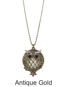 Owl 6 Times Magnifier Magnifying Glass Top Sliding Magnet Pendant Necklace, 30 inch plus 3 inch