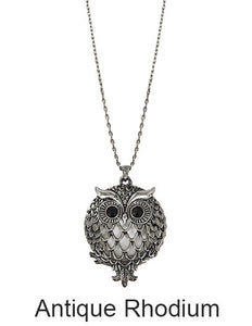 Owl 6 Times Magnifier Magnifying Glass Top Sliding Magnet Pendant Necklace, 30 inch plus 3 inch