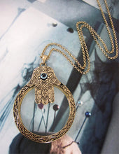 Load image into Gallery viewer, Hamsa  6 Times Magnifier Magnifying Glass Pendant Necklace, 30&quot; plus 3&quot;