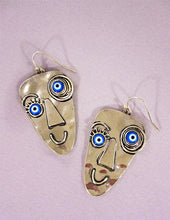 Load image into Gallery viewer, Picasso Face Evil Eye Color Stone Drop Dangle Hook Earrings
