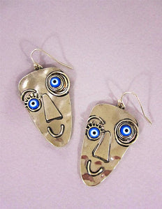 Picasso Face Evil Eye Color Stone Drop Dangle Hook Earrings