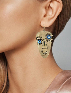 Picasso Face Evil Eye Color Stone Drop Dangle Hook Earrings