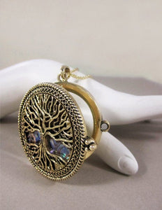 Tree of Life with Abalone  6 Times Magnifier Magnifying Glass Top Sliding Magnet Pendent Necklace, 30 inch plus 3 inch