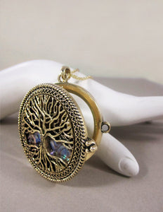 Tree of Life with Abalone  6 Times Magnifier Magnifying Glass Top Side Open Magnet Pendent Necklace, 30 inch plus 3 inch