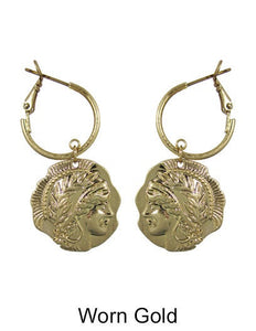 Roman, Coin style, Face, Coin, hoop earrings